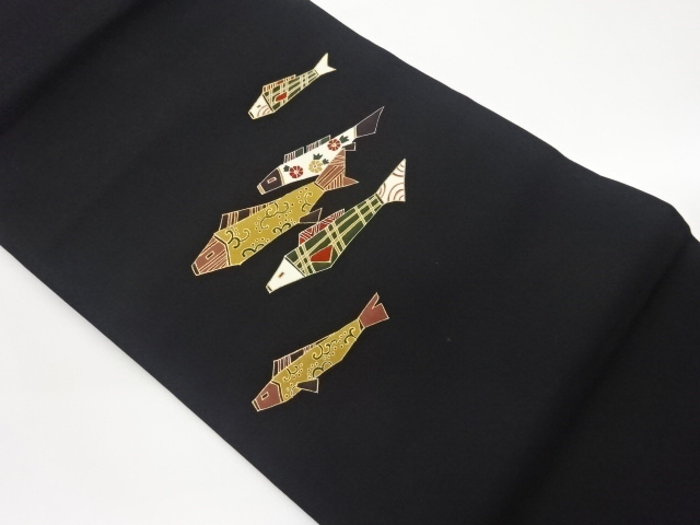 塩瀬金彩魚模様刺繍名古屋帯